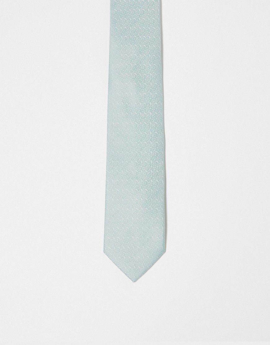 Cravatta sottile salvia con motivo greco - ASOS DESIGN - Modalova
