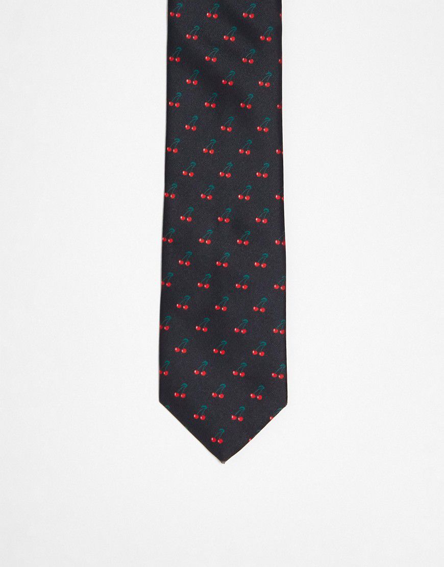 Cravatta standard nera con stampa di ciliegie - ASOS DESIGN - Modalova