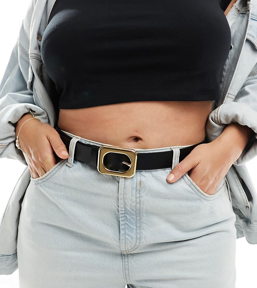 ASOS DESIGN Curve - Cintura da jeans per vita e fianchi nera con fibbia squadrata arrotondata - ASOS Curve - Modalova