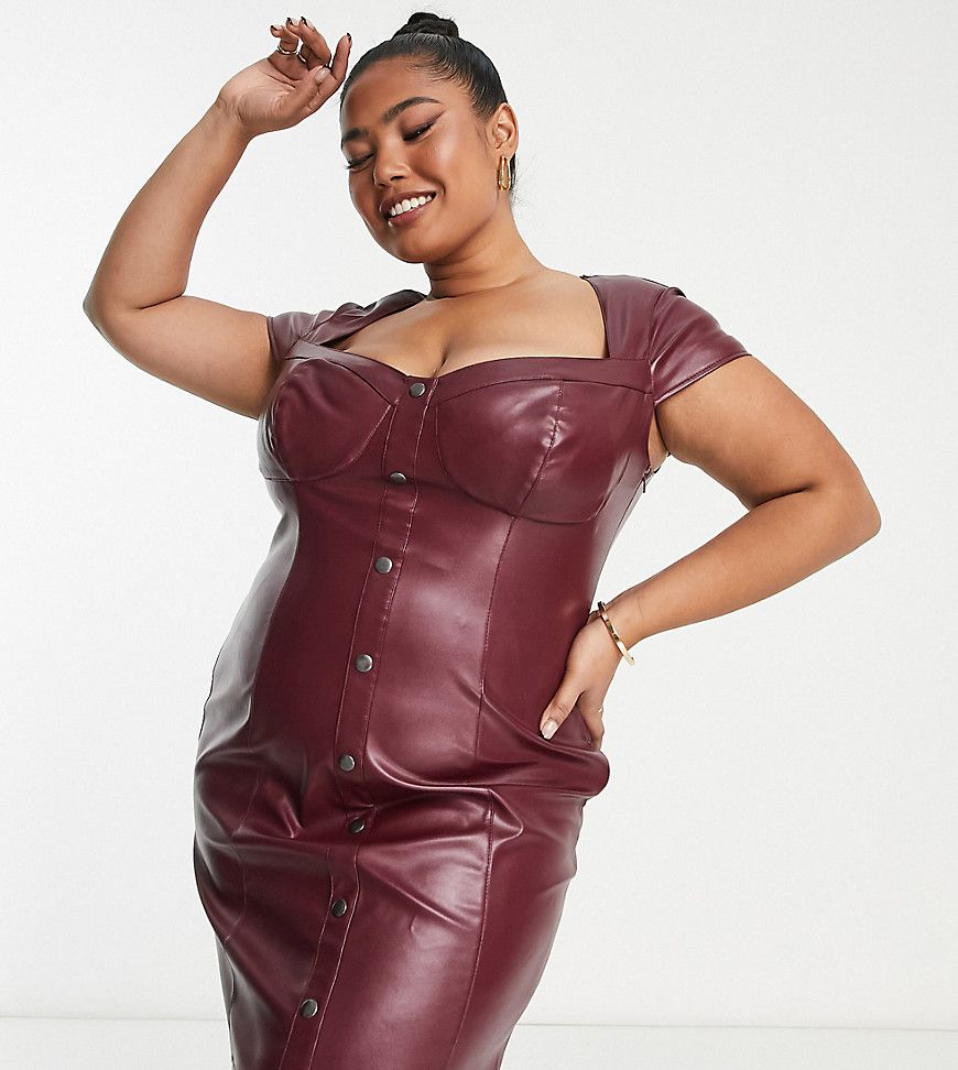 ASOS DESIGN Curve - Vestito corto a corsetto in pelle sintetica color vino - ASOS Curve - Modalova