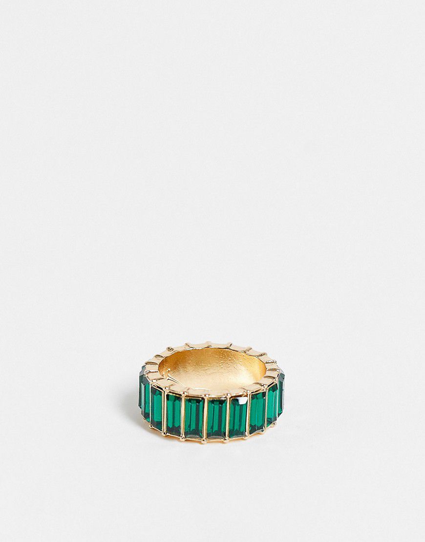 Anello con cristalli a baguette verdi - ASOS DESIGN - Modalova