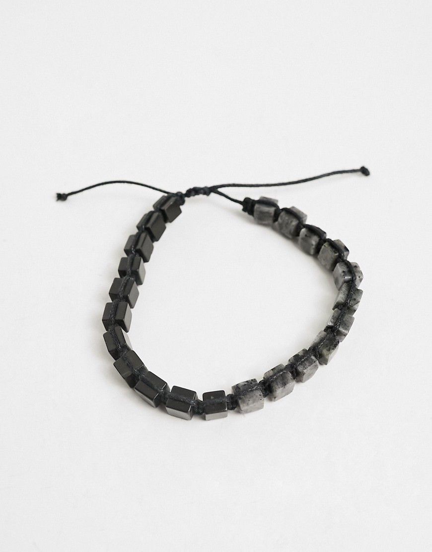 Bracciale con perline squadrate nero e grigio - ASOS DESIGN - Modalova