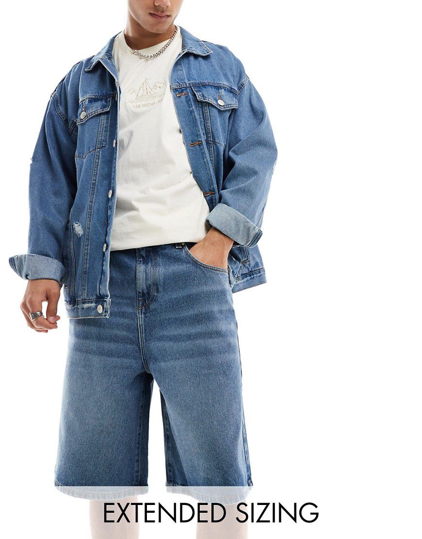Jorts di jeans taglio lungo lavaggio medio vintage - ASOS DESIGN - Modalova