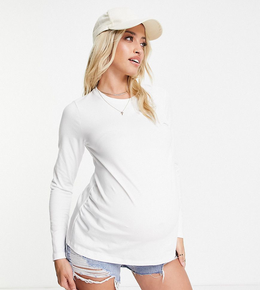ASOS DESIGN Maternity - Maglietta slim a maniche lunghe in cotone bianca - WHITE - ASOS Maternity - Modalova
