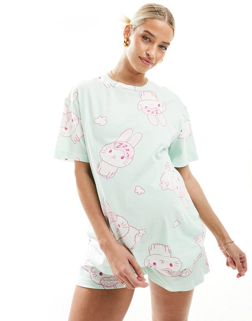 Maternity - Pigiama con coniglietti con T-shirt oversize e pantaloncini - ASOS DESIGN - Modalova