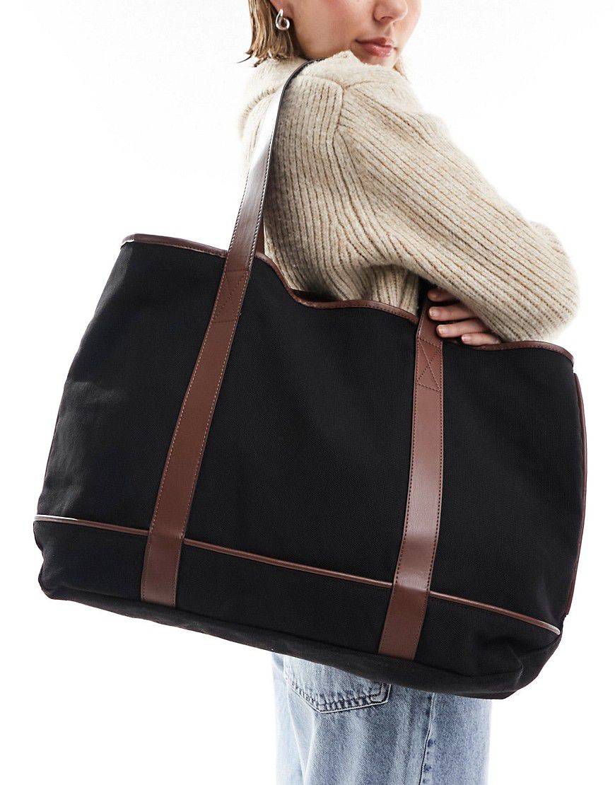 Maxi borsa nera in tela con bordi a contrasto - ASOS DESIGN - Modalova
