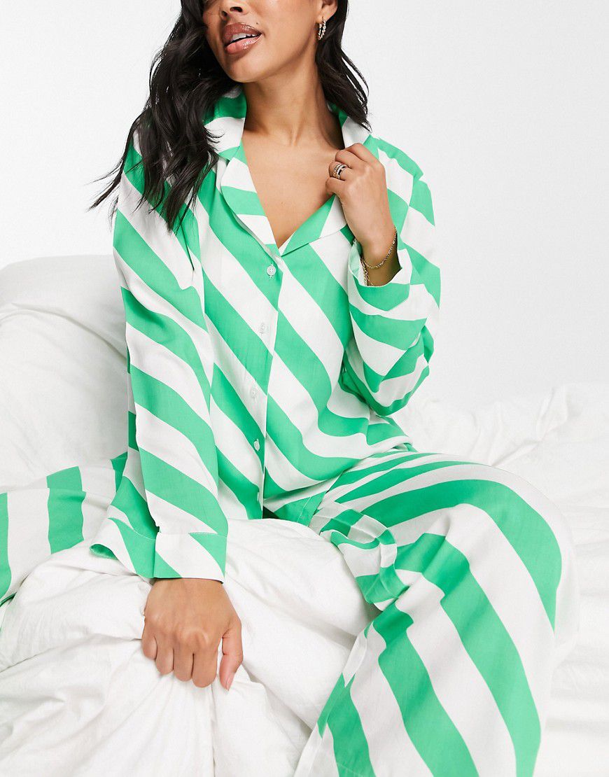 Mix and Match - Camicia del pigiama in modal verde e bianco a righe - ASOS DESIGN - Modalova