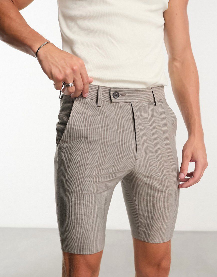 Pantaloncini super skinny eleganti color pietra a quadri Principe di Galles - ASOS DESIGN - Modalova