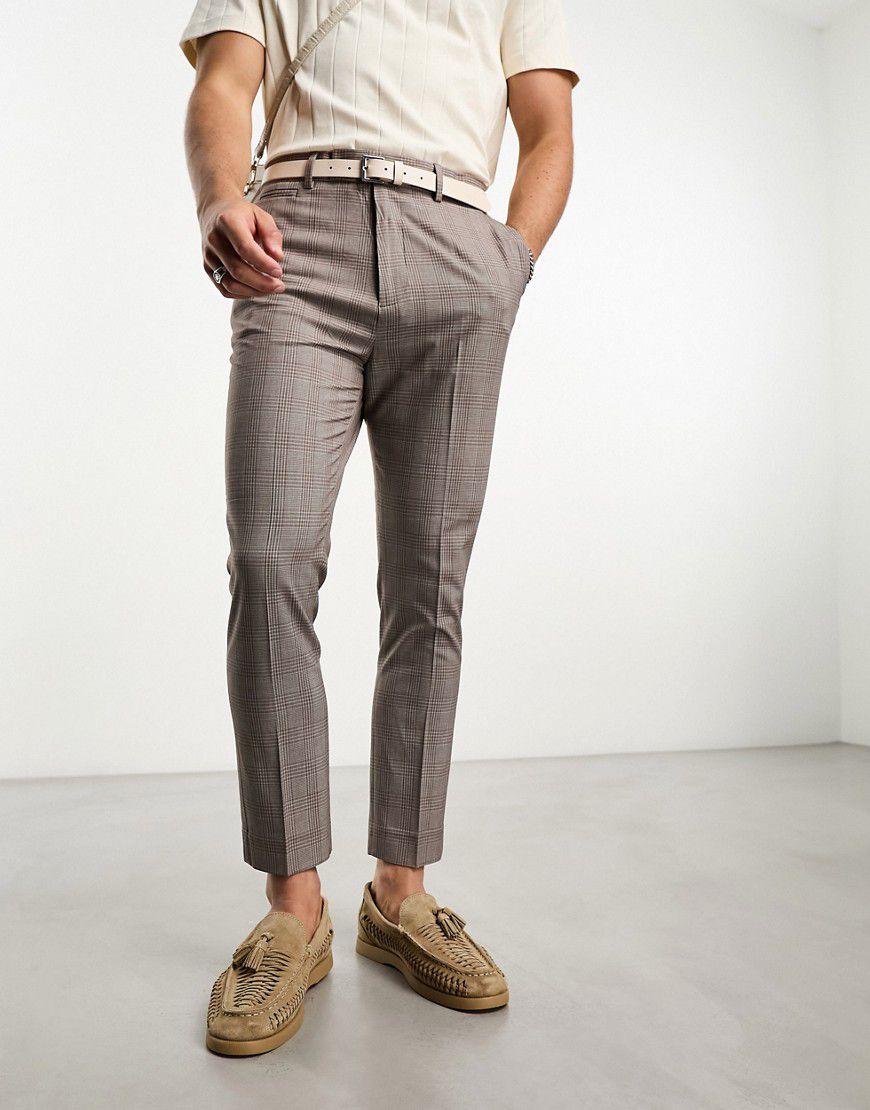 Pantaloni affusolati eleganti color pietra a quadri Principe di Galles - ASOS DESIGN - Modalova