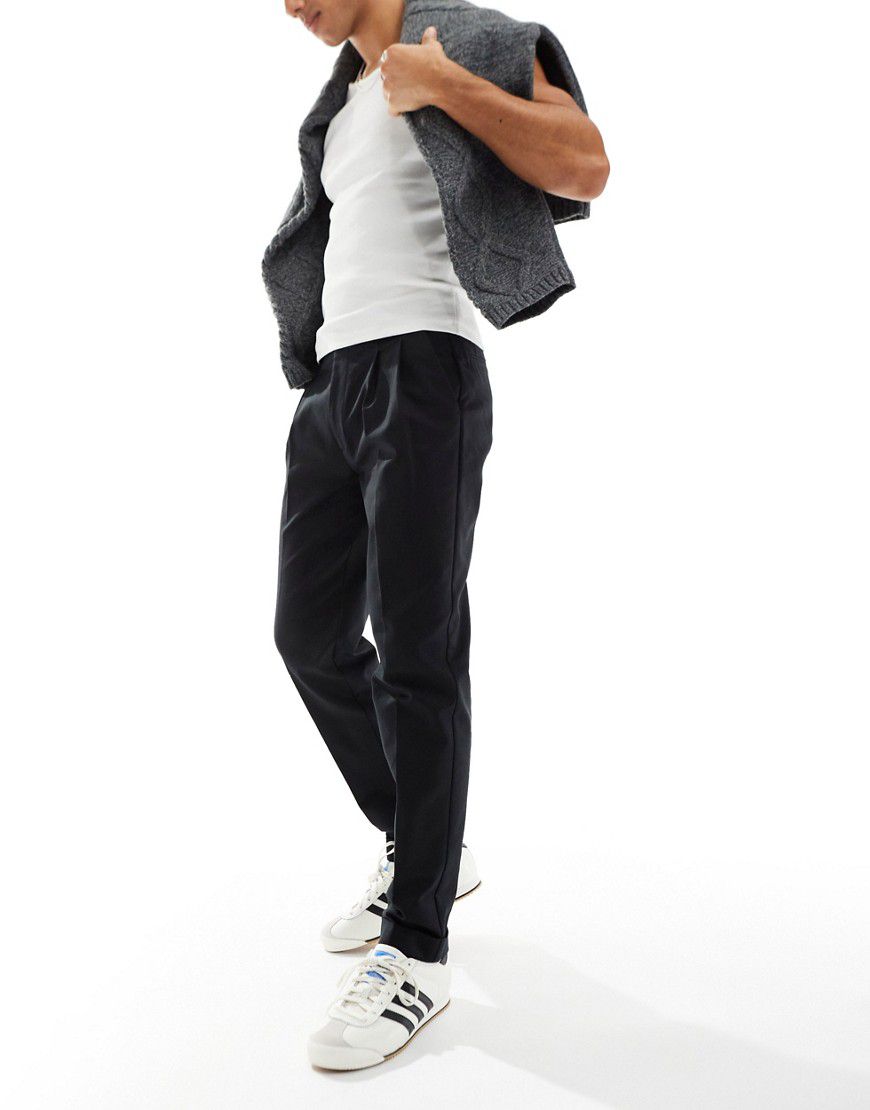 Pantaloni chino slim premium eleganti neri con risvolti - ASOS DESIGN - Modalova