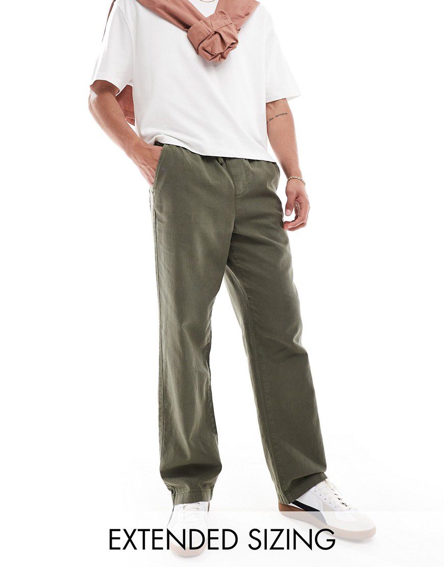 Pantaloni comodi in lino kaki con elastico in vita - ASOS DESIGN - Modalova