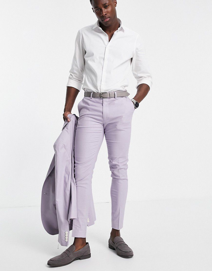 Pantaloni da abito super skinny lilla pastello in misto lino - ASOS DESIGN - Modalova