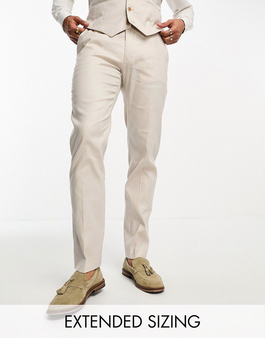 Pantaloni da abito slim in misto lino color pietra - ASOS DESIGN - Modalova