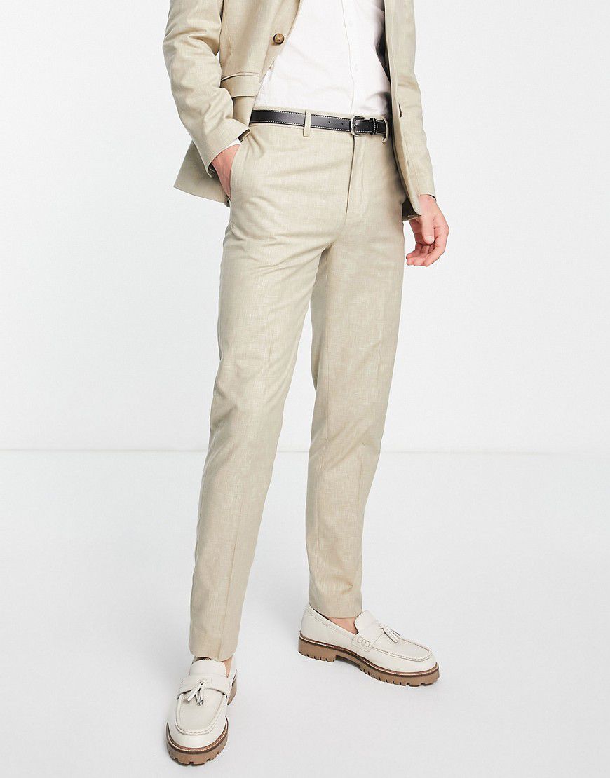 Pantaloni da abito slim in tessuto fiammato color pietra con motivo tratteggiato - ASOS DESIGN - Modalova
