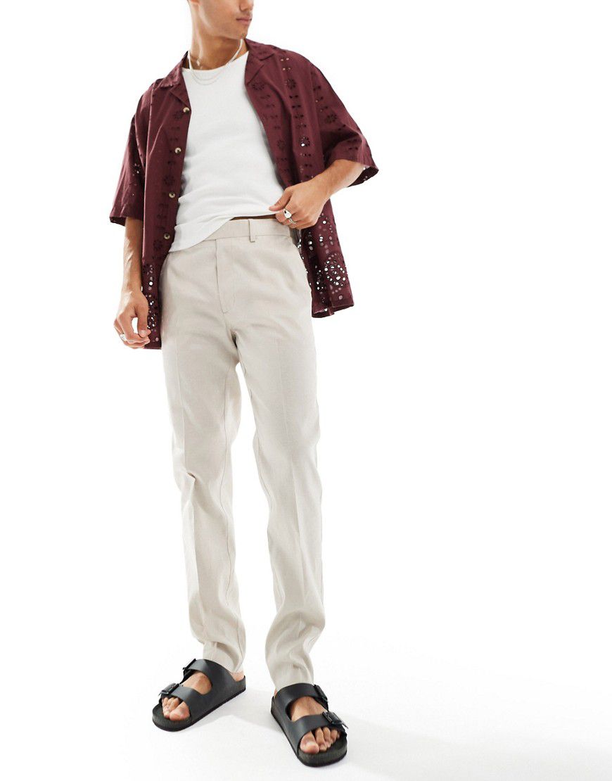 Pantaloni eleganti slim in misto lino color pietra - ASOS DESIGN - Modalova