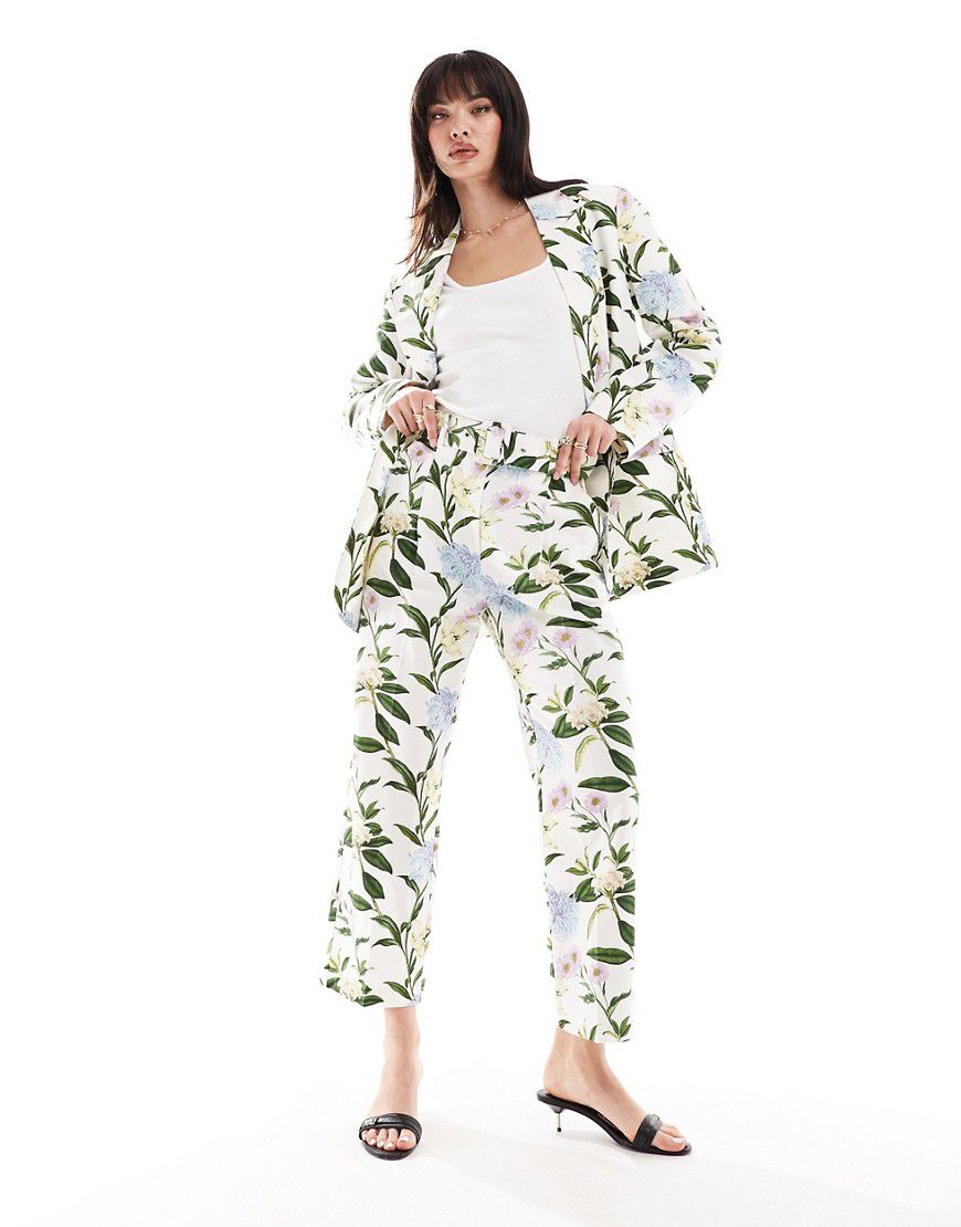 Pantaloni sartoriali con cintura in misto lino a fiori - ASOS DESIGN - Modalova