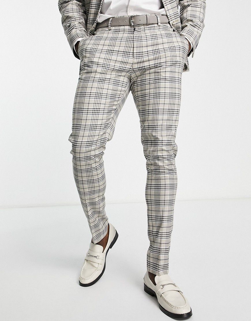 Pantaloni skinny da abito a quadri beige e marroni - ASOS DESIGN - Modalova