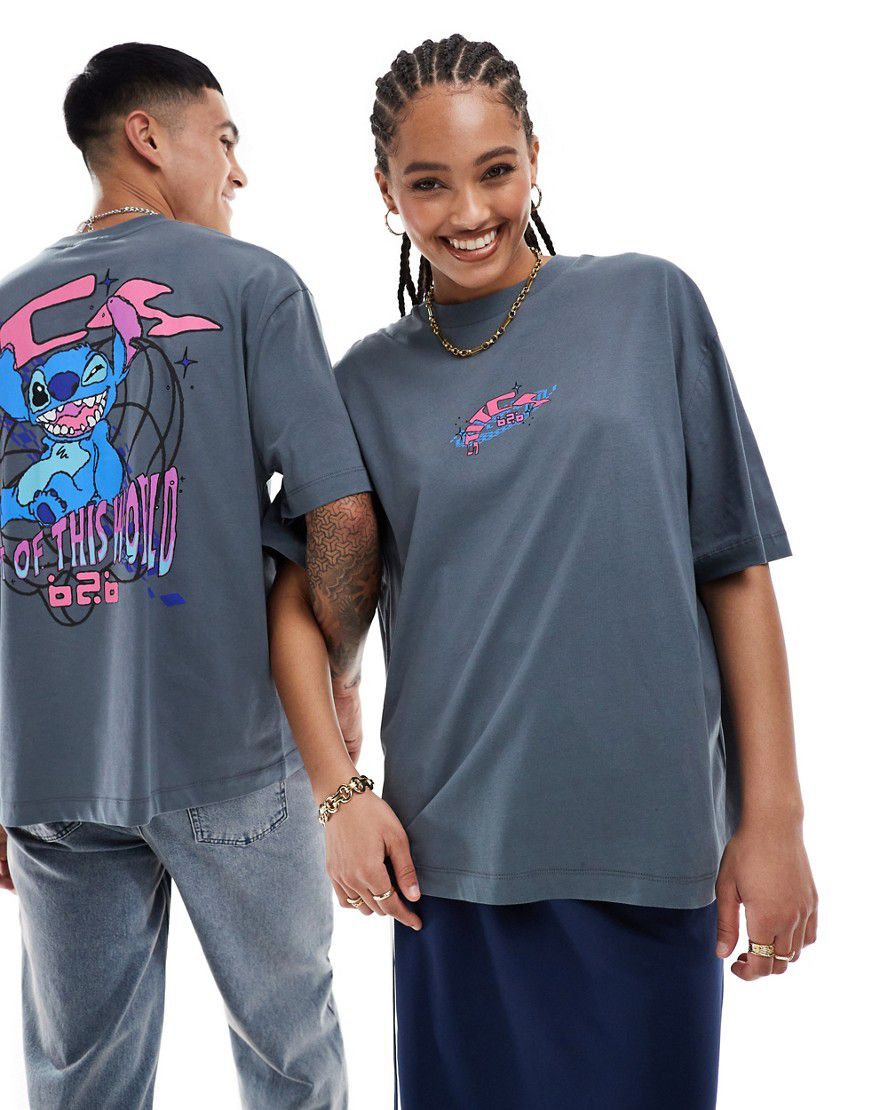 T-shirt unisex oversize grigia con stampe "Disney Stitch" su licenza - ASOS DESIGN - Modalova