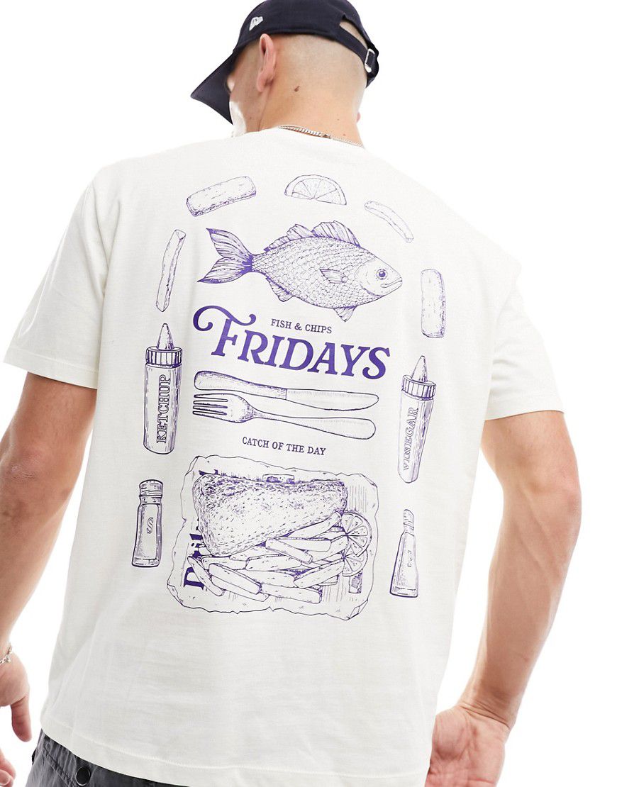 T-shirt comoda sporco con stampa Fish & Chips sul retro - ASOS DESIGN - Modalova