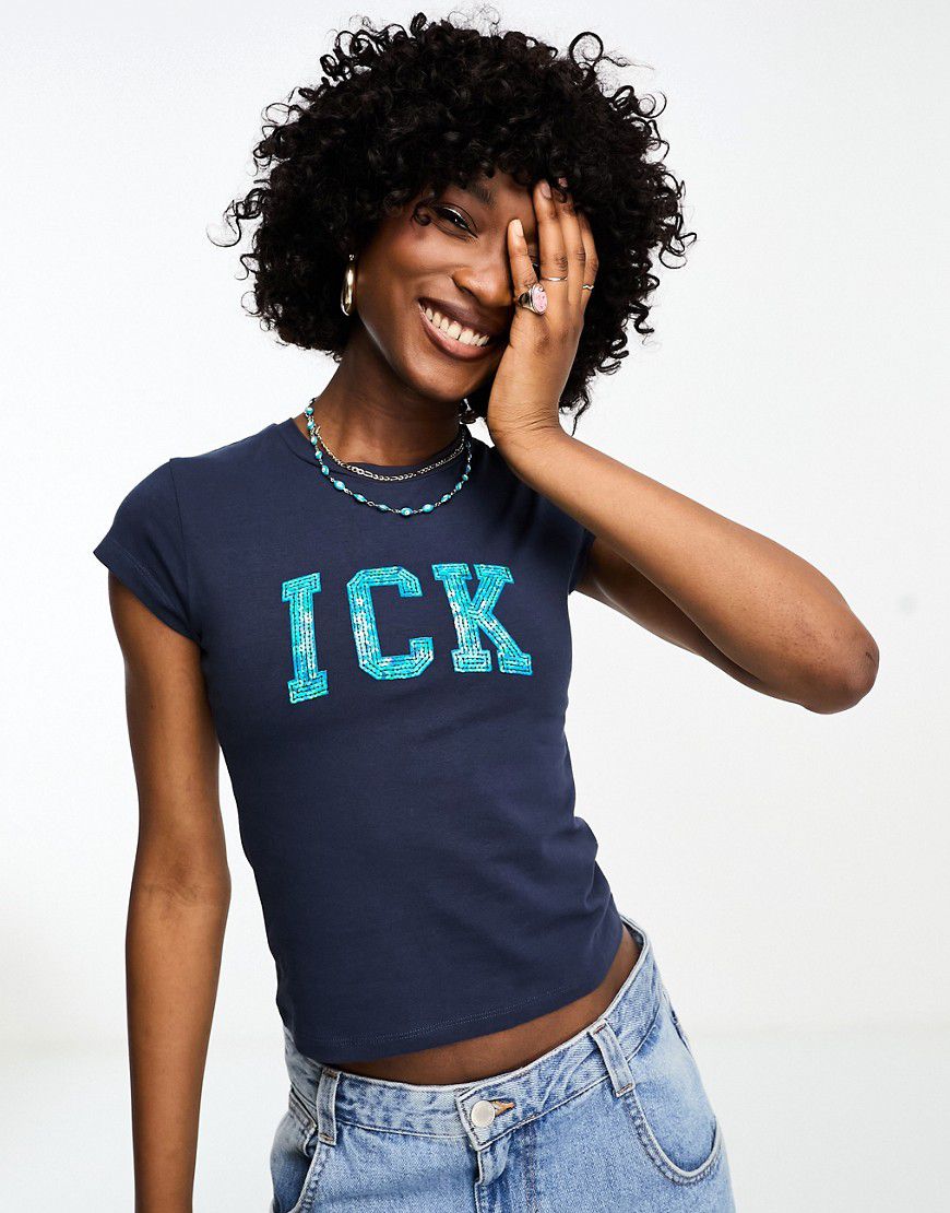 T-shirt mini con grafica "Ick" di paillettes - ASOS DESIGN - Modalova