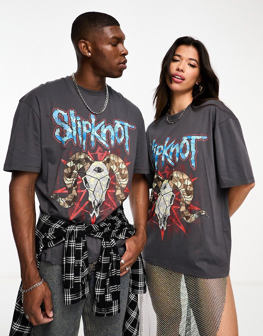 T-shirt oversize unisex antracite con grafiche "Slipknot" - ASOS DESIGN - Modalova