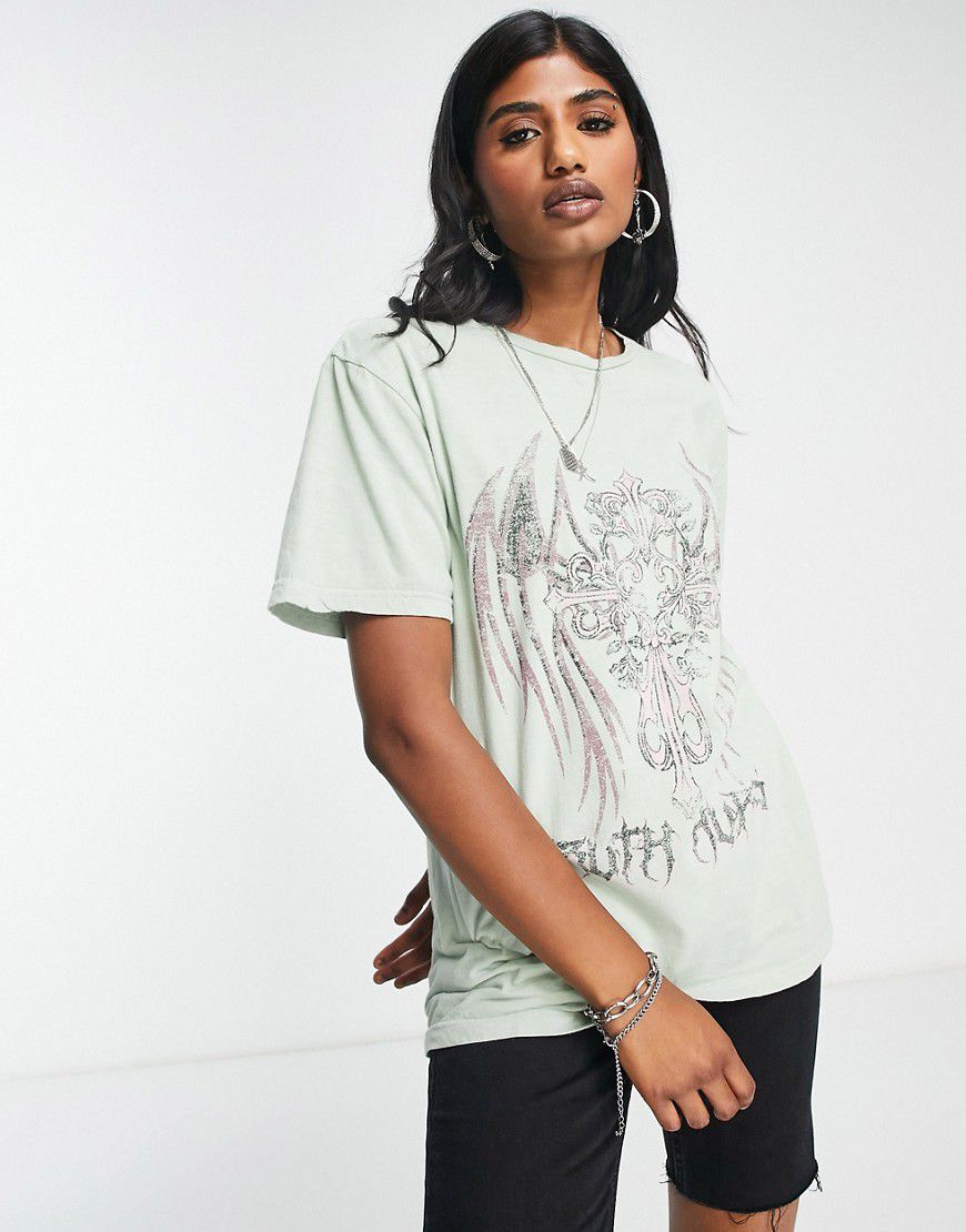 T-shirt oversize salvia con stampa stile rock - ASOS DESIGN - Modalova