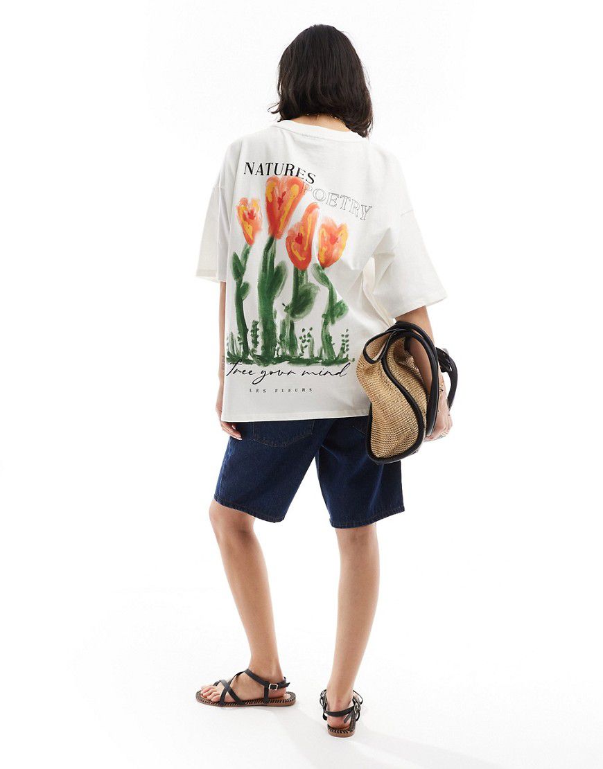 T-shirt oversize bianca con grafica con fiori sul retro - ASOS DESIGN - Modalova