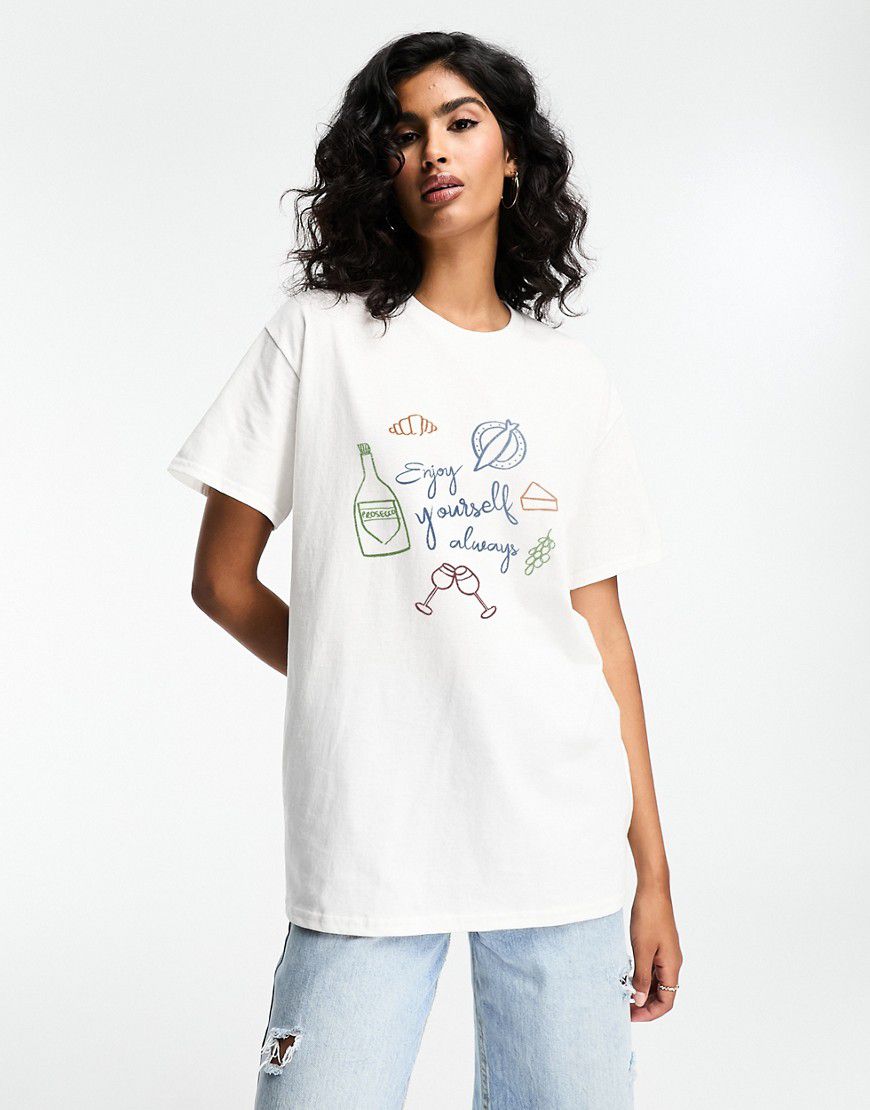 T-shirt oversize bianca con grafica "Enjoy Yourself" - ASOS DESIGN - Modalova