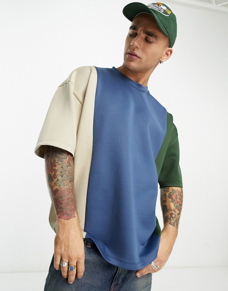 T-shirt oversize in tessuto scuba color block - ASOS DESIGN - Modalova