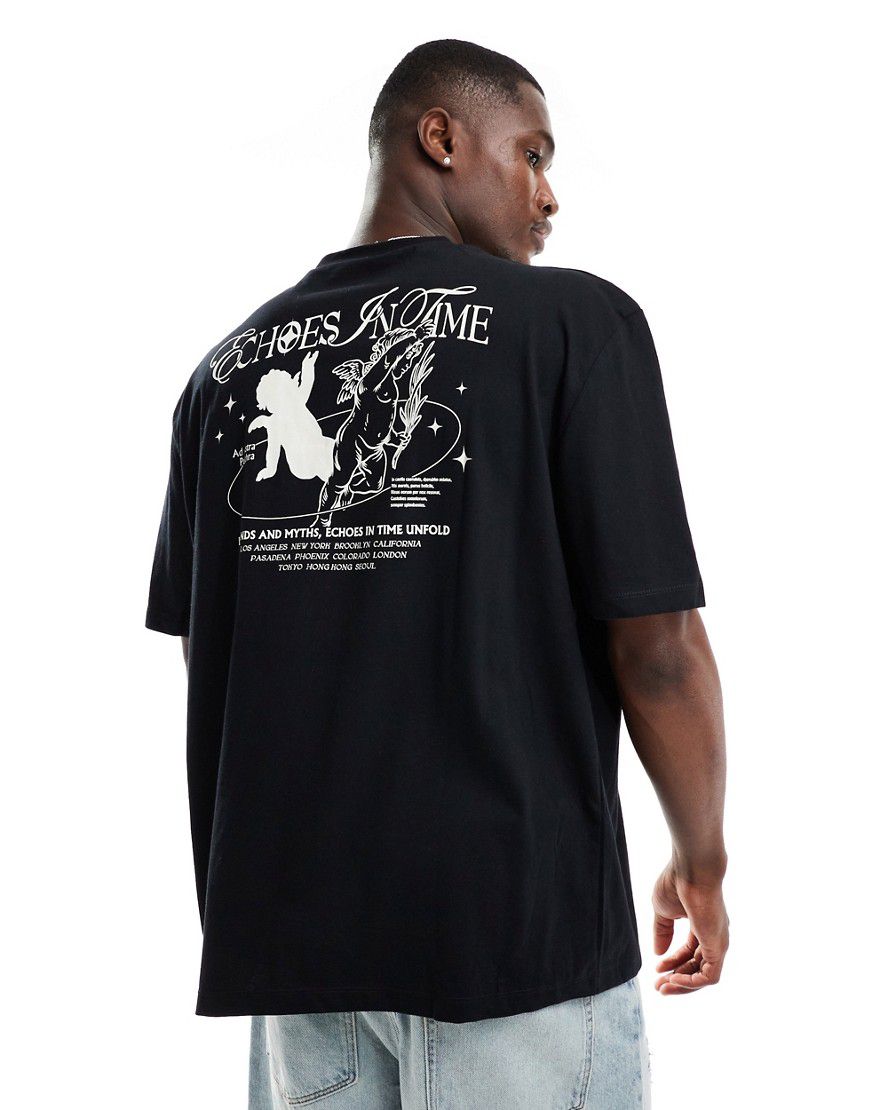 T-shirt oversize nera con stampa di cherubini sul retro - ASOS DESIGN - Modalova