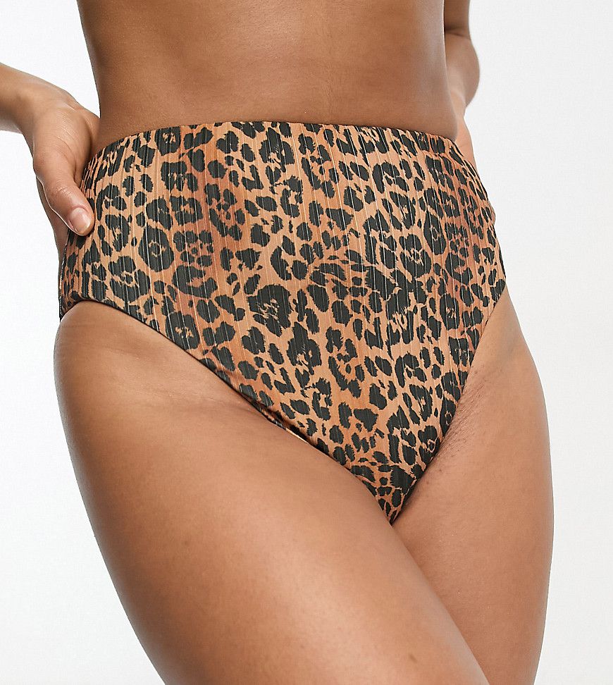 ASOS DESIGN Tall - Mix and Match - Slip bikini sgambati a vita alta a coste con stampa leopardata - ASOS Tall - Modalova
