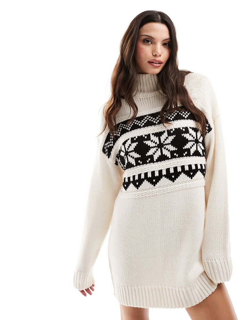 Vestito stile maglione natalizio color crema con motivo Fair Isle nero - ASOS DESIGN - Modalova