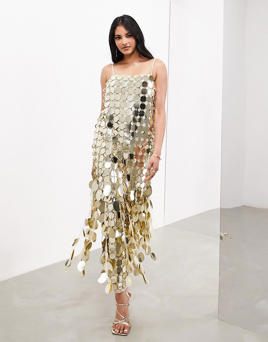Futurist - Vestito al polpaccio a colonna con spalline sottili e frange con paillettes in 3D color - ASOS EDITION - Modalova