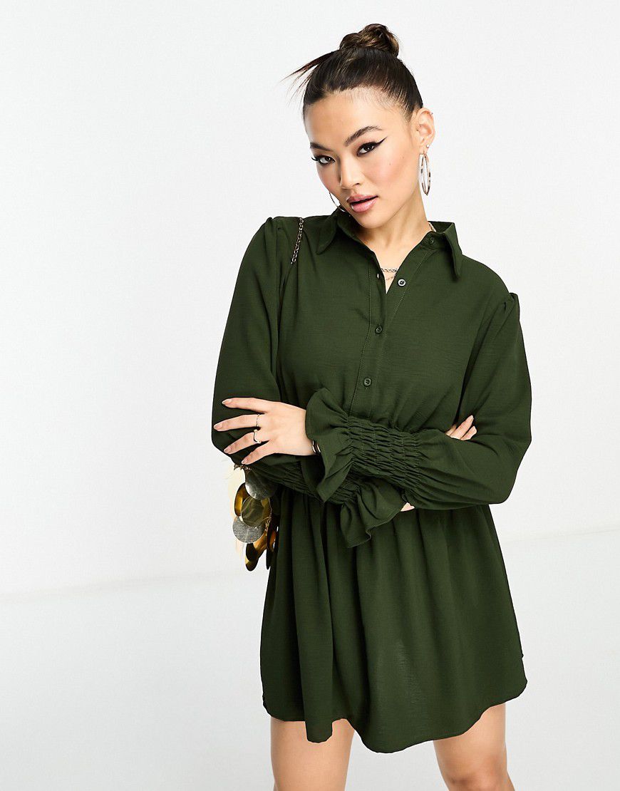 Vestito camicia corto oliva con vita arricciata - AX Paris - Modalova