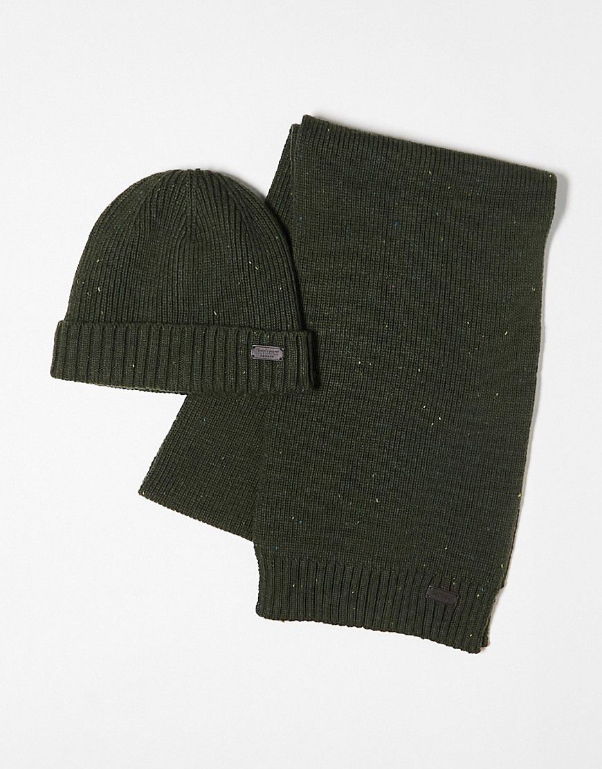 Carlton Fleck - Set regalo con berretto e sciarpa color oliva - Barbour - Modalova