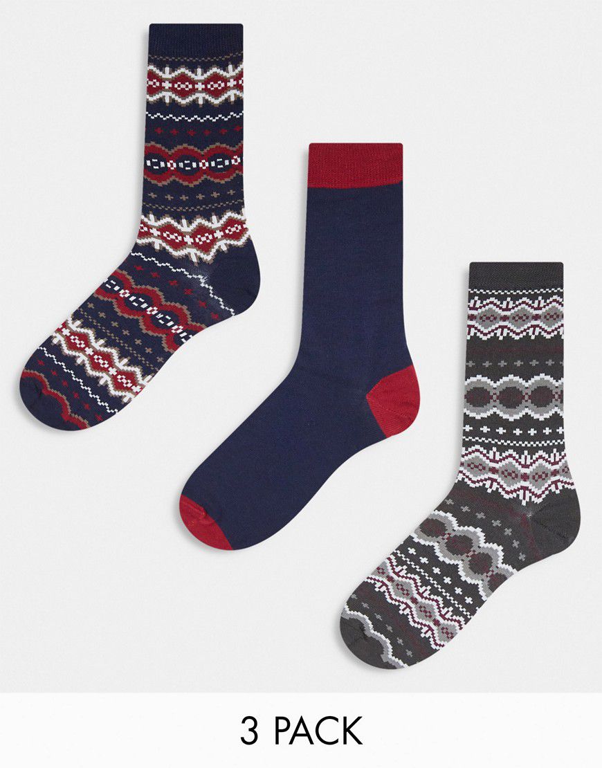 Set regalo con 3 paia di calzini multicolore con motivo Fair Isle - Barbour - Modalova