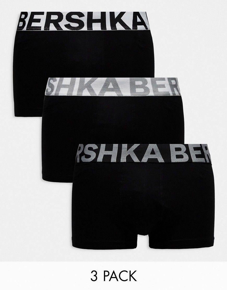 Confezione da 3 boxer neri con elastico in vita a contrasto - Bershka - Modalova