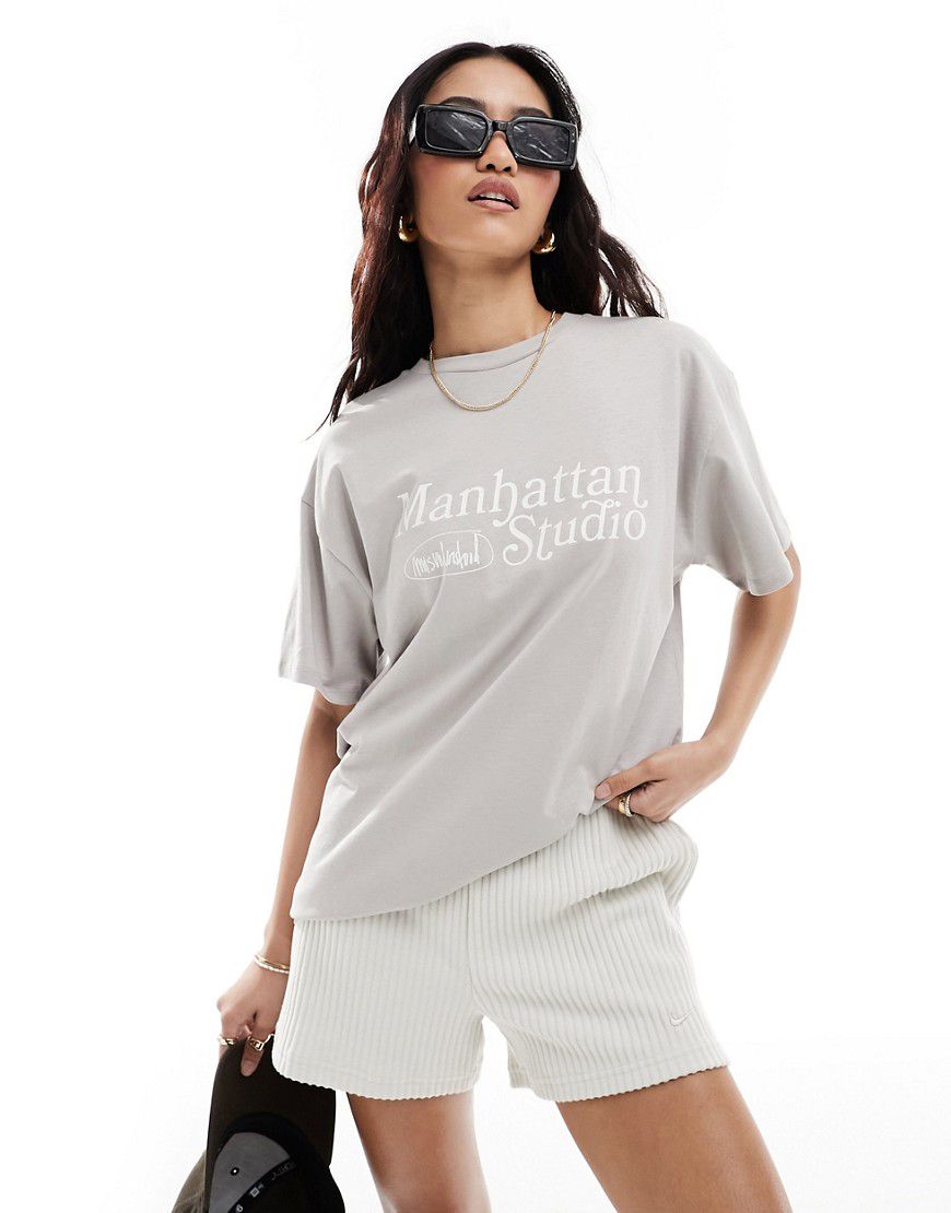 Manhattan - T-shirt oversize chiaro - Bershka - Modalova
