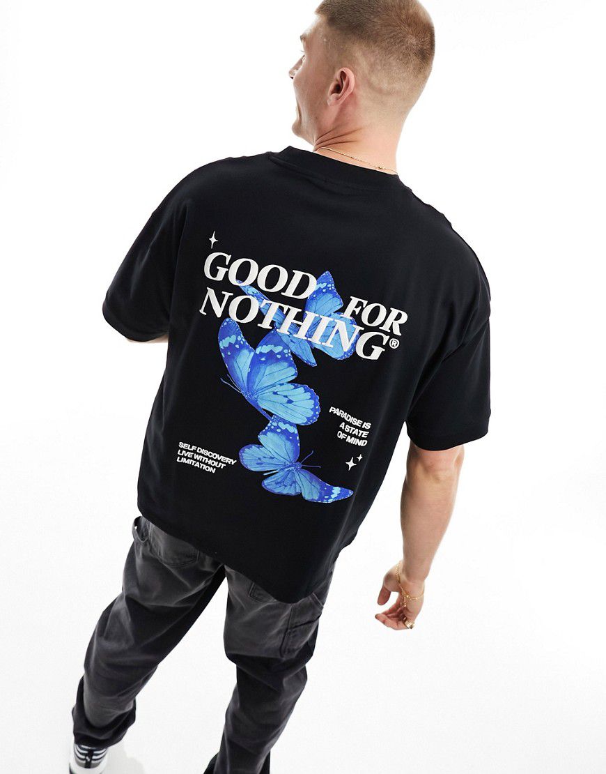 T-shirt nera con stampa di farfalle sul retro - Good For Nothing - Modalova