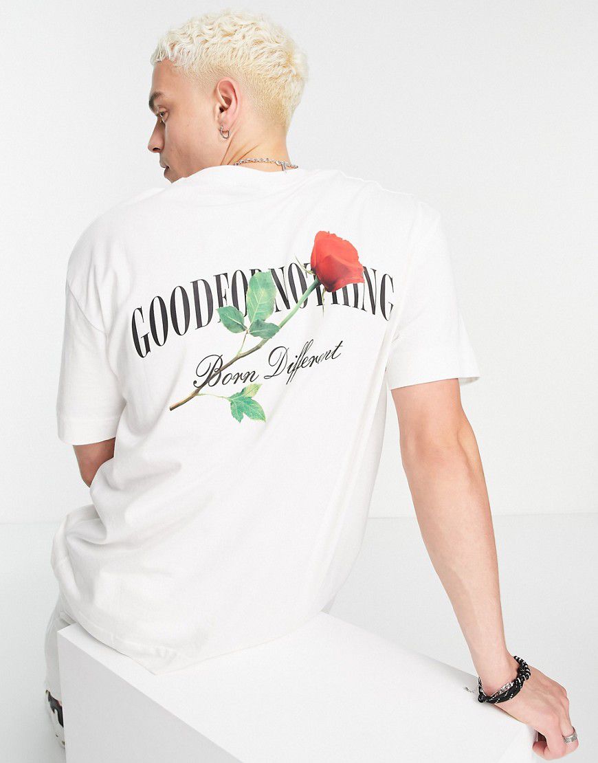 T-shirt oversize sporco con logo sul petto e sul retro con stampa di rosa - Good For Nothing - Modalova