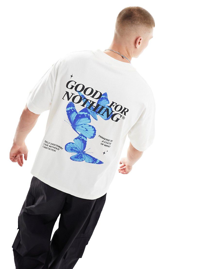 T-shirt écru con stampa di farfalle sul retro - Good For Nothing - Modalova