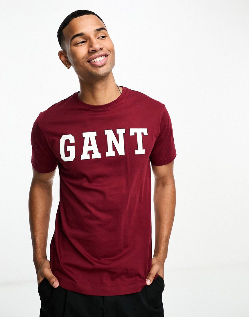 T-shirt bordeaux con logo stile college - Gant - Modalova