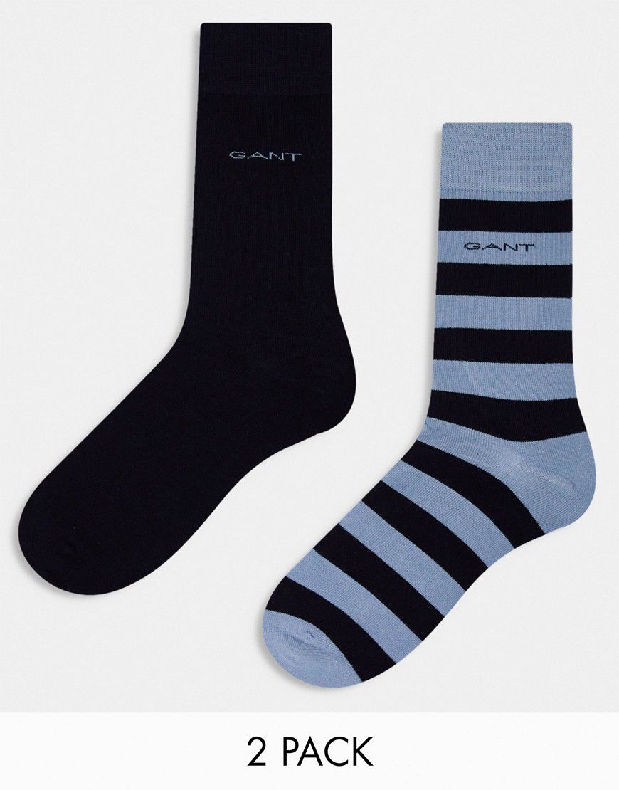 Confezione da 2 paia di calzini a righe blu con logo - Gant - Modalova