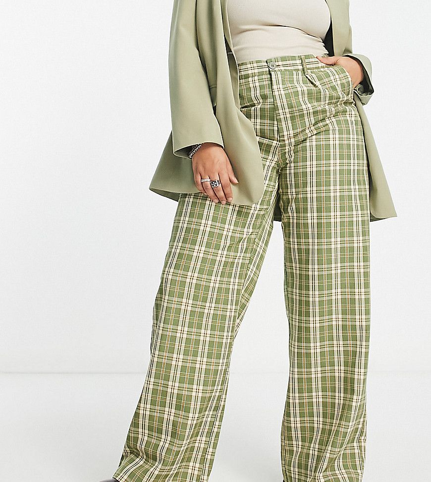Pantaloni a fondo ampio vintage a quadri, colore verde - Daisy Street Plus - Modalova