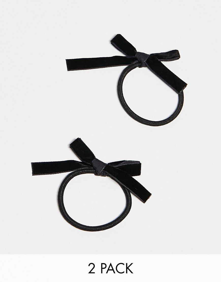 Confezione da 2 fermagli per capelli piccoli neri in velluto con fiocchi - DesignB London - Modalova