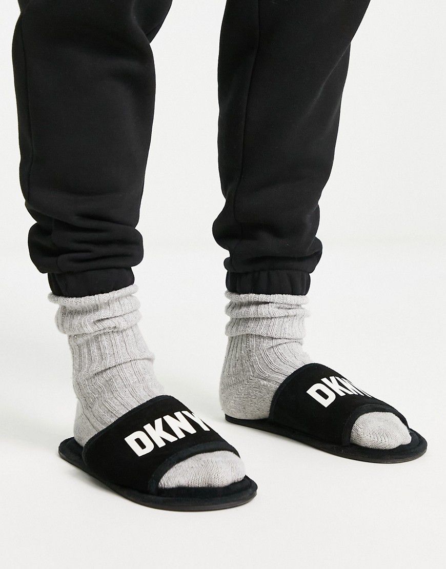 Pantofole stile sliders nere con logo - DKNY - Modalova