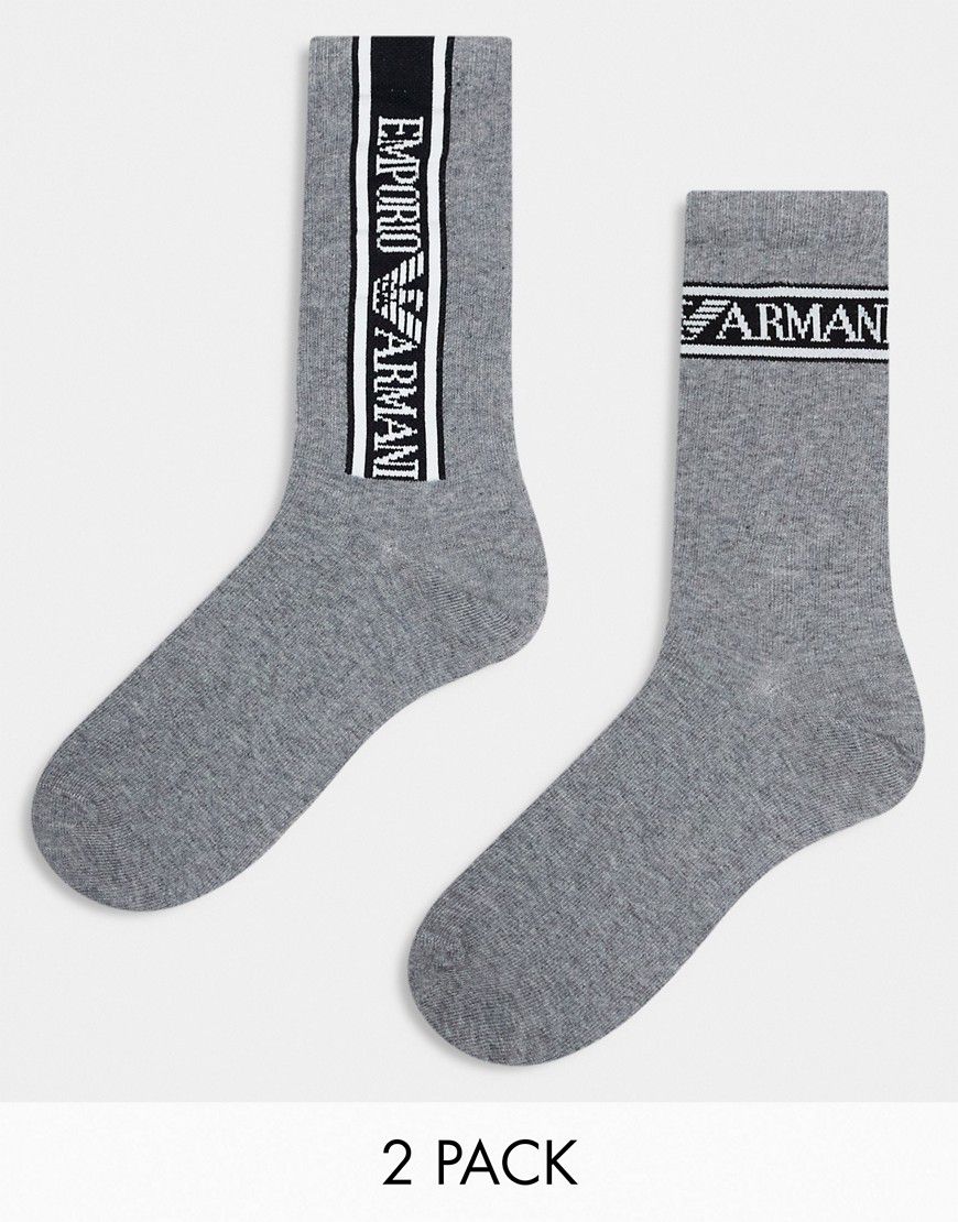 Bodywear - Confezione a 2 paia di calzini sportivi grigi con logo - Emporio Armani - Modalova
