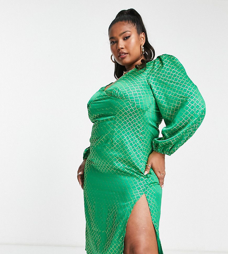 Esclusiva - Vestito midi color smeraldo con spacco - Collective the Label Curve - Modalova