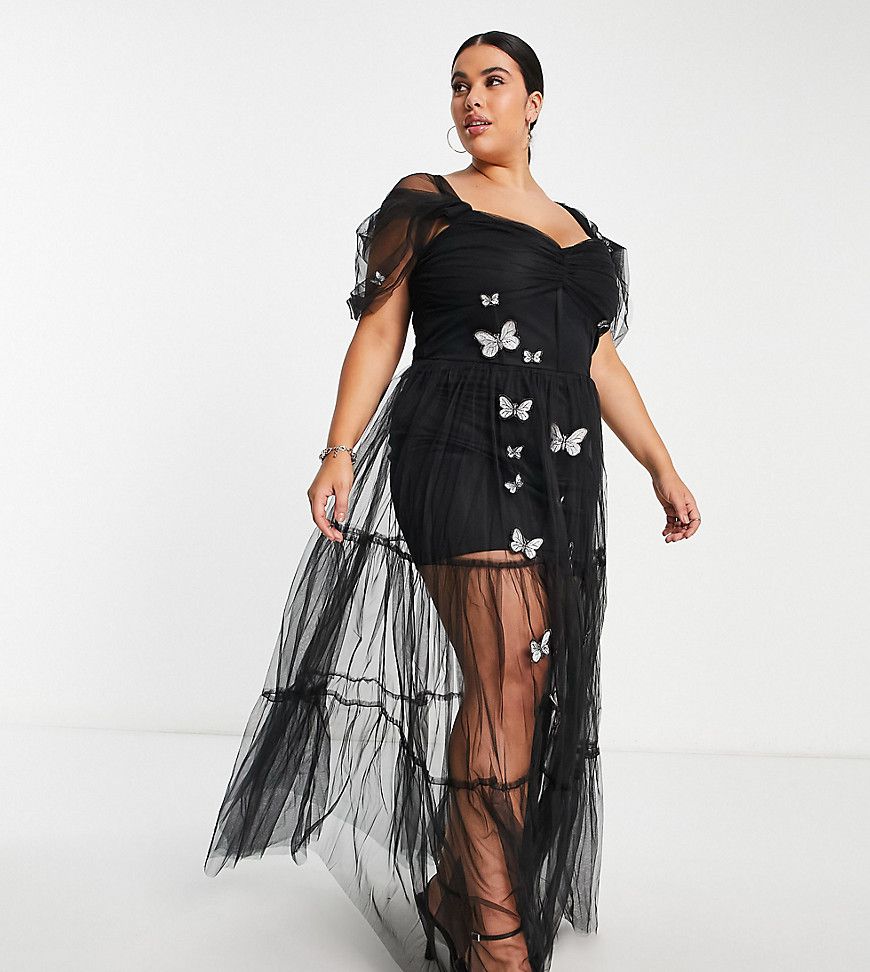 Esclusiva - Vestito a corsetto trasparente con ricamo 3D - Lace & Beads Plus - Modalova