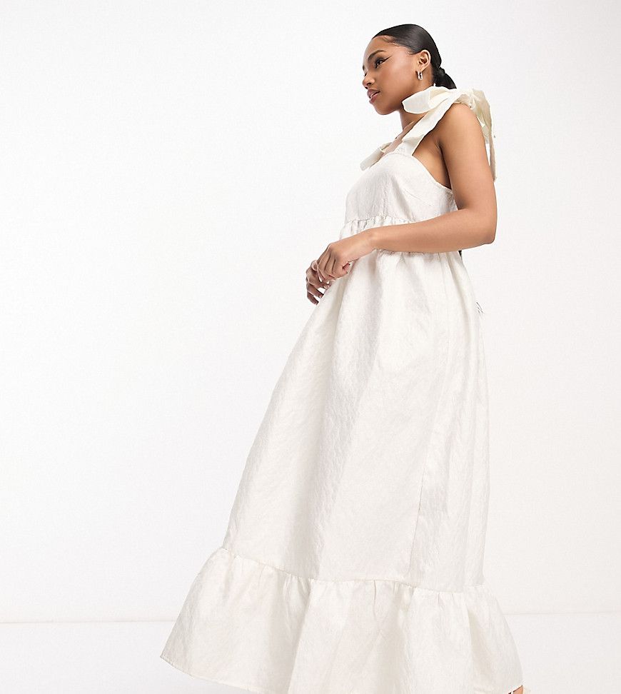 Esclusiva - Bride To Be - Vestito lungo jacquard a balze con spalline sottili e fiocchi oversize - Pieces - Modalova